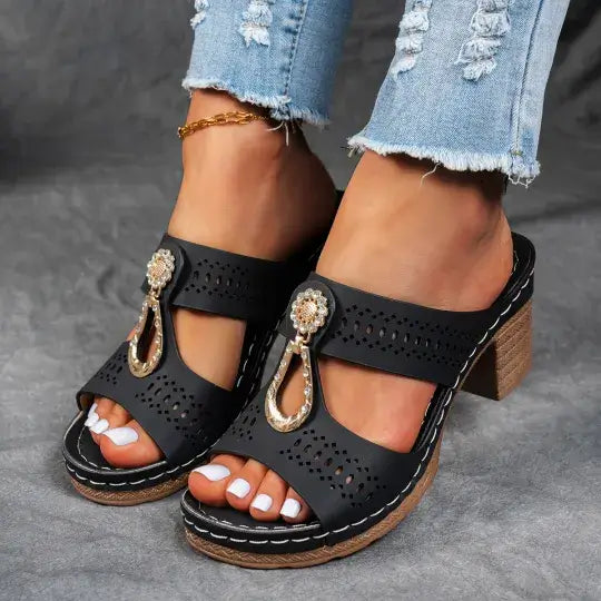 Orthopedic Rhinestones Heel Sandals